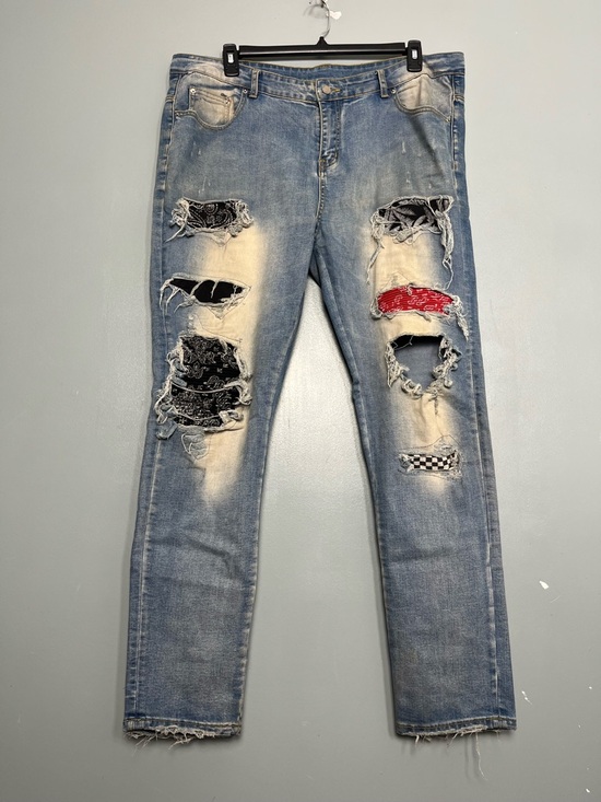 AMIRI Other - AMIRI Men’s Light Blue Denim Jeans with Distressing Patchwork Bandana Size 40